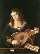 Woman Playing A Lute 1520 Reproduction