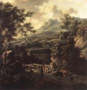 Mountain Scene with Herd of Cattle Reproduction