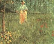 Femme marchant dans un jardin 1887 Reproduction