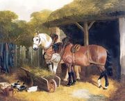 Two Harnessed Cart Horses 1853 Reproduction