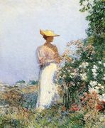 Lady in Flower Garden Reproduction