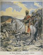 Negus of Ethiopia Menelik II 1844-1913 at the battle of Adowa illustration from Le Petit Journal 28th August 1898 Reproduction