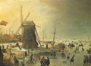 Winter Scene with Skaters by a Windmill Reproduction