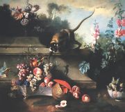 Still Life with a Monkey, Fruit and Flowers Reproduction