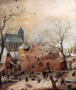 Winter Landscape with Skaters (detail) Reproduction