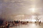 Skaters Duddingston Loch by Moonlight Reproduction