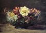 Study Of Autumn Flowers In Persian Glass Bowl With White Enamel Edge Reproduction