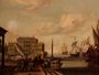 A capriccio of a Mediterranean Harbour with merchants and shipping at anchor Reproduction