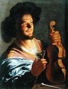 Man with a Fiddle and Glass in Hand Reproduction