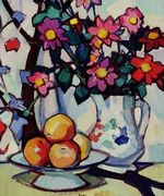 Still life of dahlias and fruit, c.1910-12 Reproduction