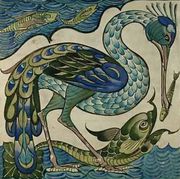 Tile design of heron and fish Reproduction