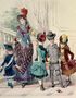 Mother and children in indoor costume French fashion plate Reproduction