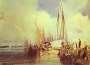 French River Scene With Fishing Boats Reproduction