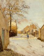 A Village Street In Winter Reproduction