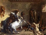 Arab Horses Fighting in a Stable 1860 Reproduction