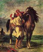 A Moroccan Saddling A Horse Reproduction