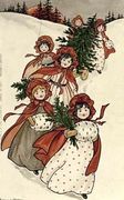 Little Girls with Holly and the Christmas Tree Reproduction