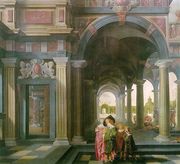 Palace Courtyard with Figures Reproduction