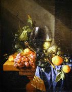 Still life with wine and grapes Reproduction