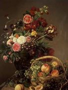 Still Life with Flowers and Fruits in a Basket Reproduction