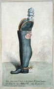 Cartoon depicting Colonel Justly Watson with the body of a boot Reproduction