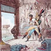 Napoleon Bonaparte 1796-1821 being restrained from butchering the bear of Russia Reproduction