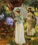 Two Girls with Parasols at Fladbury Reproduction