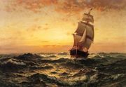 Ship at Sea, Sunset Reproduction