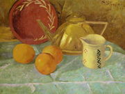 Still Life with Fruit and a Pitcher or Synchronization in Yellow, 1913 Reproduction