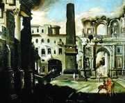 Town Scene in Italy with Ancient Ruins Reproduction