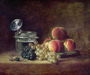 Still Life with a Basket of Peaches, White and Black Grapes with Cooler and Wineglass, c.1759 Reproduction