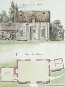 Exterior and floor plan of the living room of the Chateau de Chantilly, f.16 from the 