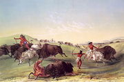 Buffalo Hunt, plate 7 from Catlin's North American Indian Collection Reproduction