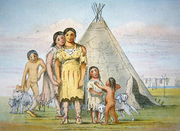 A Comanche family outside their teepee, 1841 Reproduction