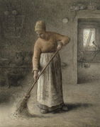 A Farmer's wife sweeping, 1867 Reproduction