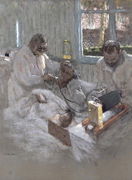 The Cardiologist Henri Vaquez (1860-1936) and his Assistant, Doctor Parvu, at la Pitie, c.1918-21 Reproduction