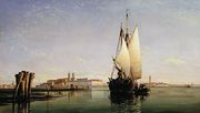 The Euganean Hills and the Laguna of Venice - Trabaccola Waiting for the Tide, Sunset, 1853 Reproduction