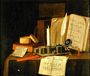 A Trompe L'Oeil With A Pewter Ink Stand, Books And Papers, 1702 Reproduction