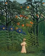 Woman Walking In An Exotic Forest Reproduction