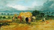 A Harvest Scene with Workers loading Hay on to a Farm Wagon Reproduction