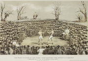 The Great Fight Between Tom Sayers and J.C. Heenen at Farnborough, 17th April 1860, engraved by Wolmoth & Lopez Reproduction