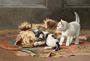 Playful Terrier and Kittens, circa 1880 Reproduction