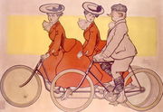 Man on a bicycle and women on a tandem, 1905 Reproduction