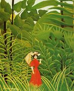 Woman With An Umbrella In An Exotic Forest Reproduction