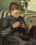 Girl Sewing 1895 Reproduction