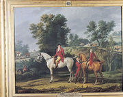 Philippe Egalite 1747-93 Duke of Orleans and his son Louis-Philippe 1773-1850 Duke of Chartres leaving for the Hunt, 1788 Reproduction