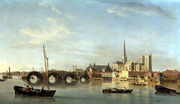 The Building of Westminster Bridge with an imaginary view of Westminster Abbey, c.1742 Reproduction