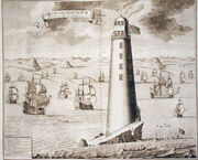 The Eddystone Lighthouse, engraved by Hendrick Hulsbergh, 1713 Reproduction