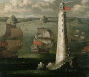 Men-o-War and other Vessels before the Eddystone Lighthouse Reproduction