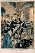 A Bomb at the Cafe Terminus, the Arrest of the Assassin, illustration from Le Petit Journal, 26th February 1894 Reproduction